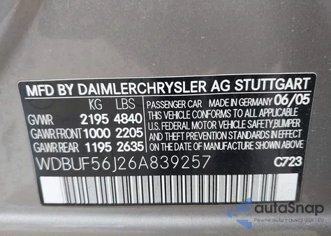 2006 Mercedes-Benz E 350 z USA, uszkodzony, nr VIN WDBUF56J26A839257